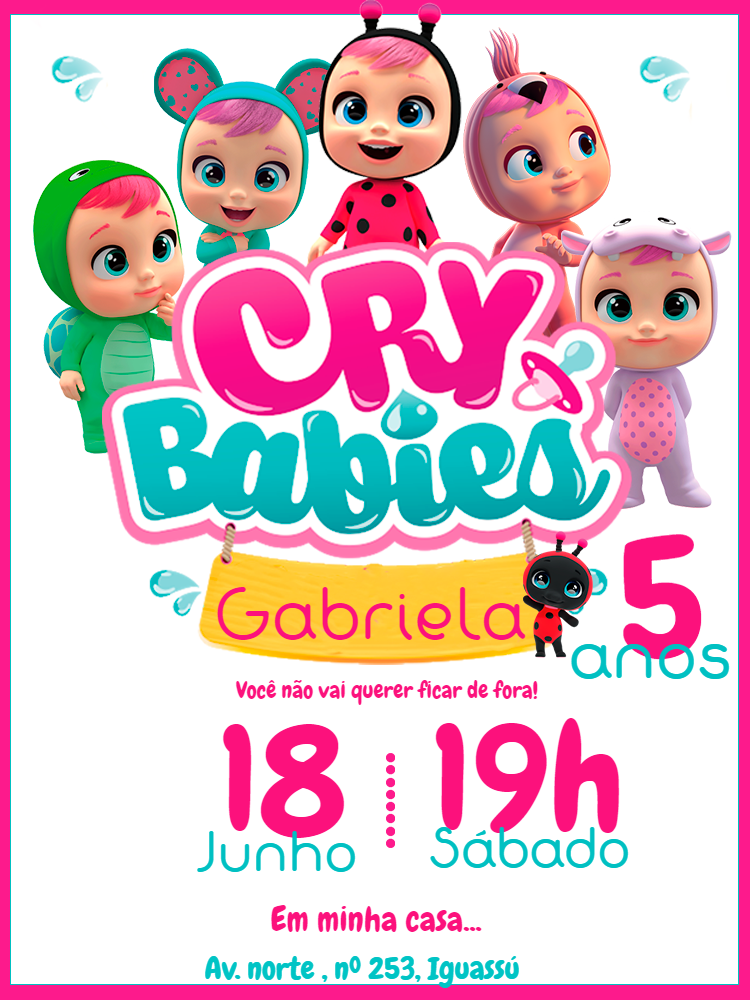Convite de Aniversário Cry Babies Magic Tears para Editar