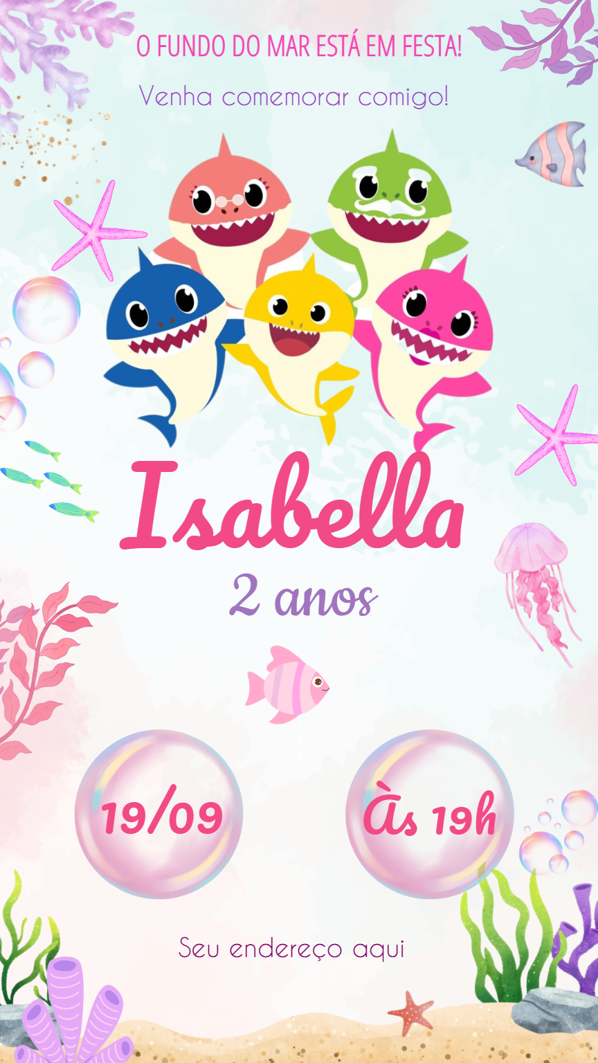Convite de Aniversário Baby Shark Fundo do Mar para Editar Online Convite de Aniversário Baby Shark Fundo do Mar para Editar Online