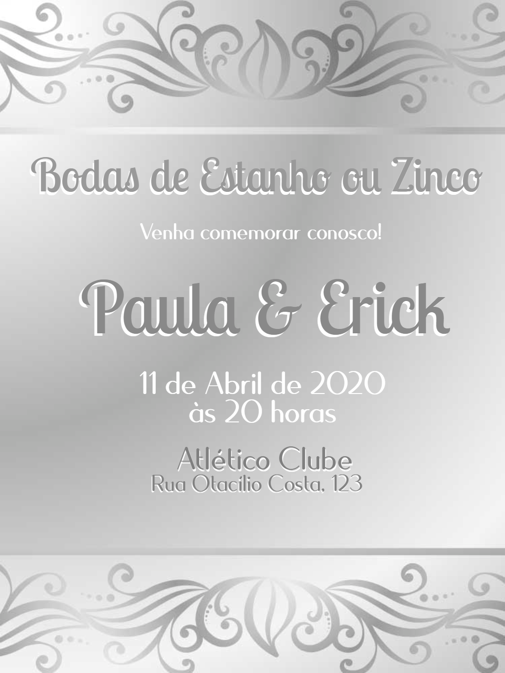 Convite Bodas de Estanho Prateado para Editar Online e Imprimir Convite Bodas de Estanho Prateado para Editar Online e Imprimir