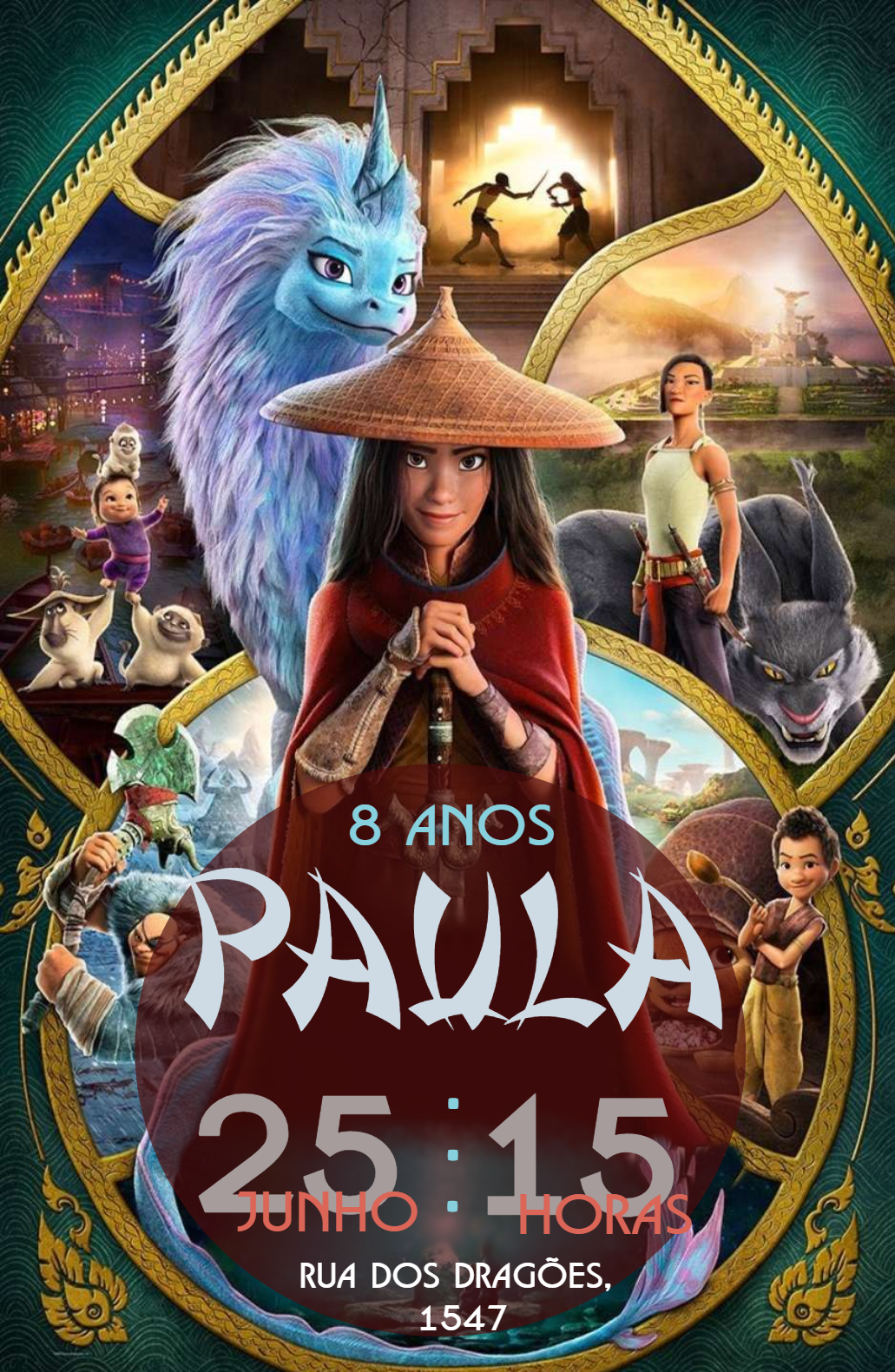 Convite de Aniversário Raya e o Último Dragão para Editar Online Convite de Aniversário Raya e o Último Dragão para Editar Online