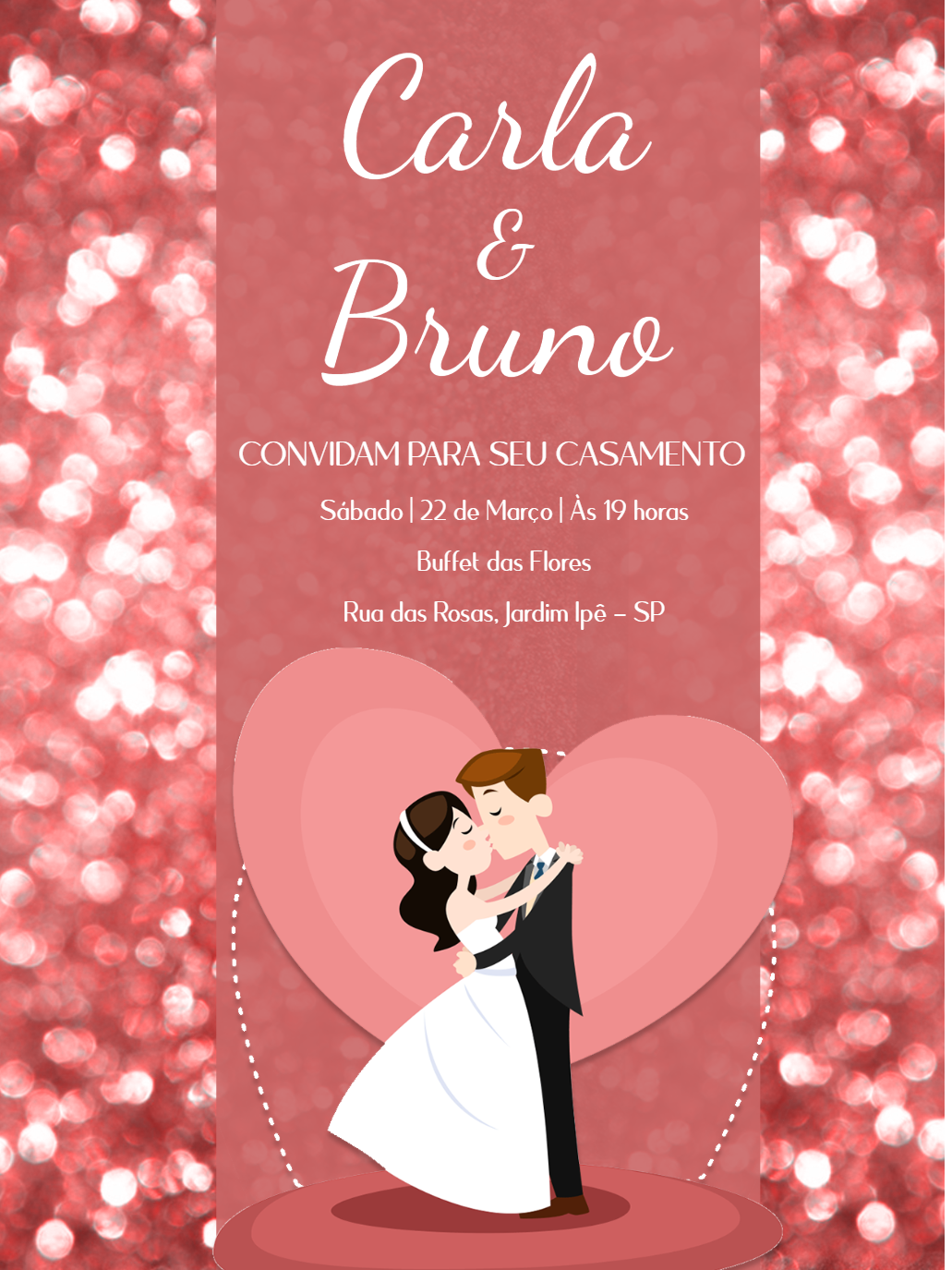 Convite de Casamento Romântico com Noivinhos para Editar Convite de Casamento Romântico com Noivinhos para Editar