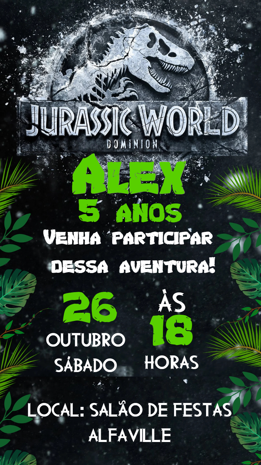 Convite de Aniversário Jurassic World para Editar Online Convite de Aniversário Jurassic World para Editar Online