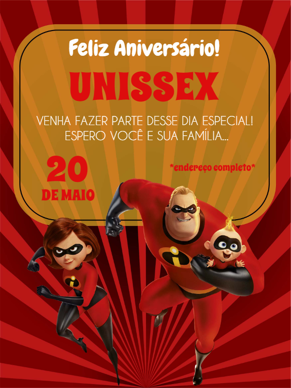Convite de Aniversário Os Incríveis para Editar e Enviar Online Convite de Aniversário Os Incríveis para Editar e Enviar Online