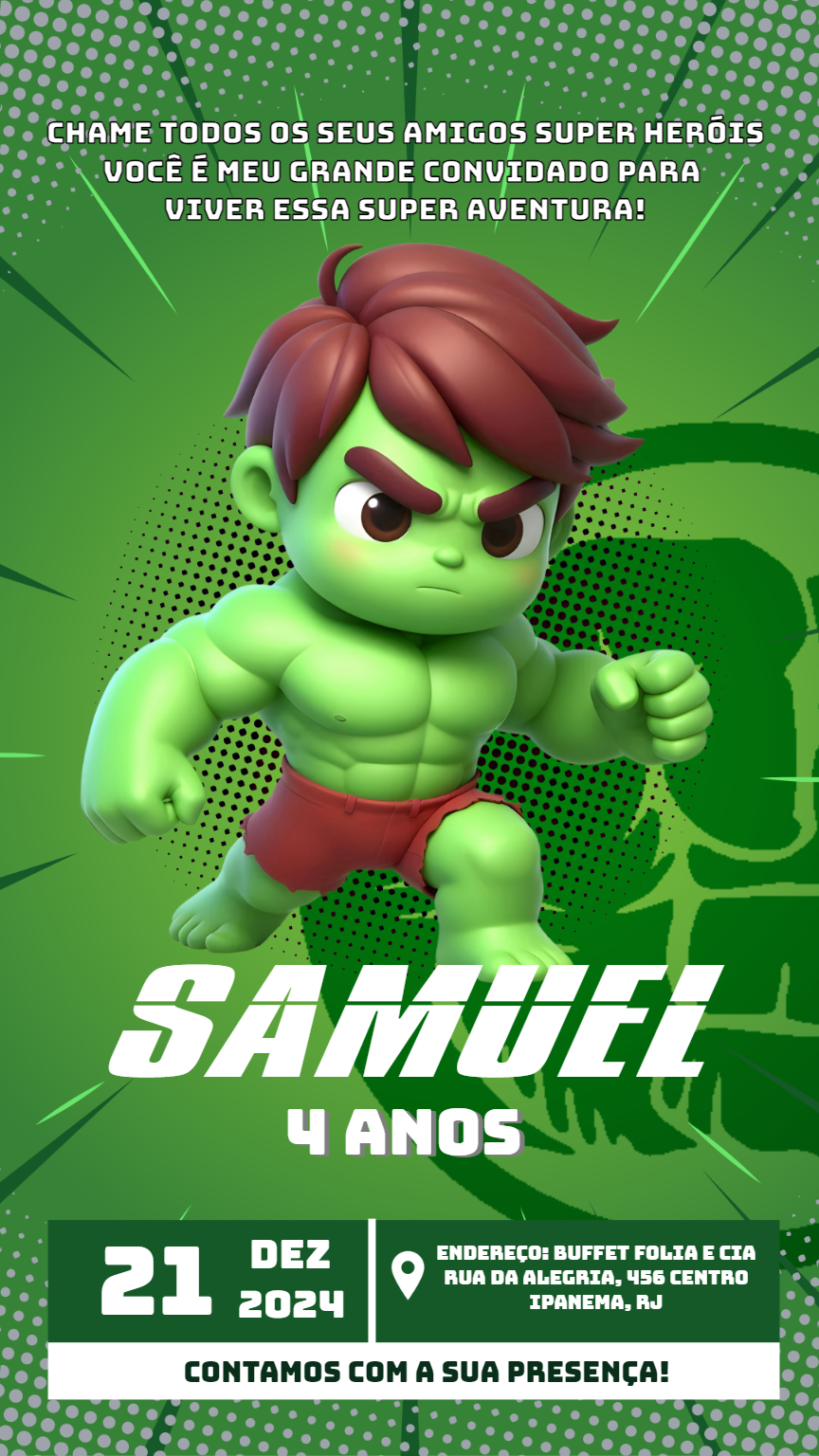 Convite de Aniversário Hulk Cute para Editar Online Convite de Aniversário Hulk Cute para Editar Online