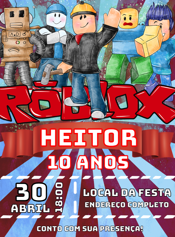 Convite de Aniversário Roblox com Personagens para Editar Online Convite de Aniversário Roblox com Personagens para Editar Online