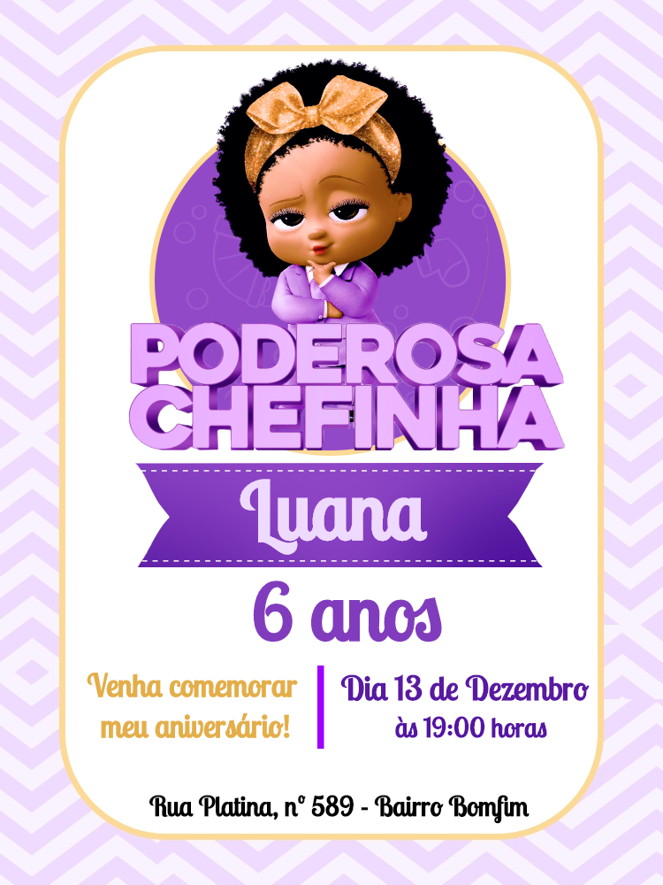 Convite Aniversário Poderosa Chefinha Negra para Editar Online Convite Aniversário Poderosa Chefinha Negra para Editar Online
