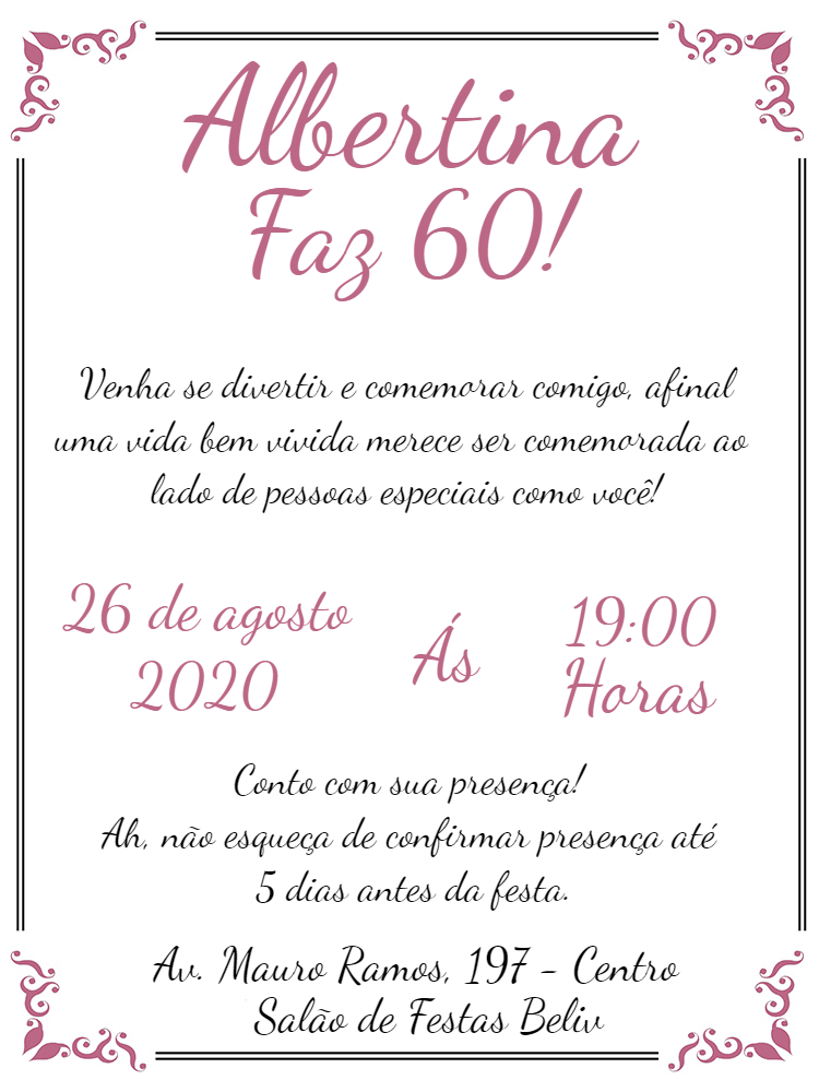 Convite de Aniversário Adulto Elegante para Editar Online Convite de Aniversário Adulto Elegante para Editar Online