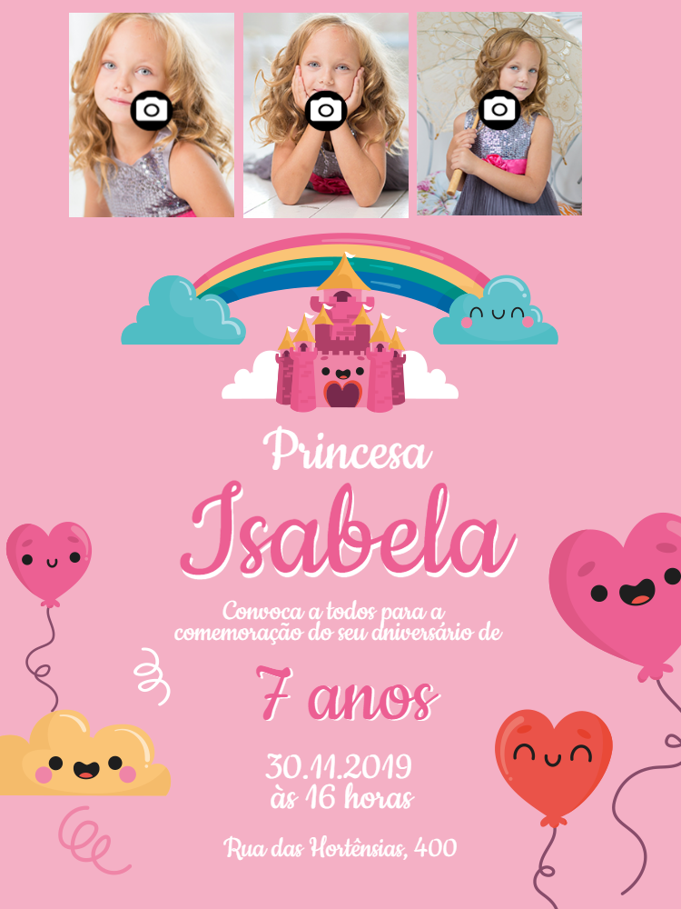 Convite de Aniversário Princesa com Foto para Editar Online