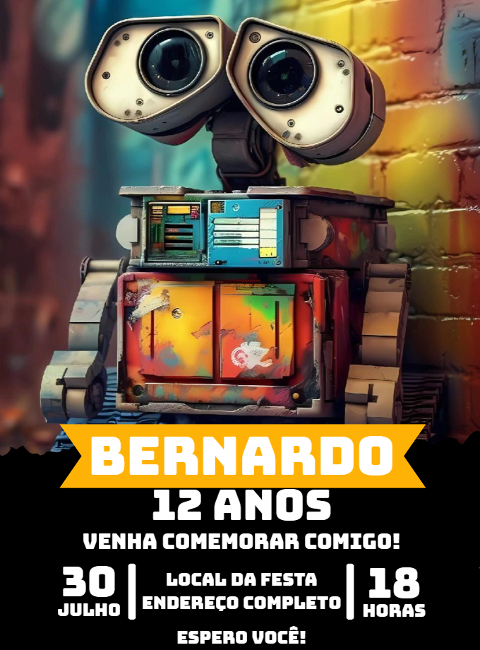 Convite de Aniversário Wall-E para Editar Online Convite de Aniversário Wall-E para Editar Online
