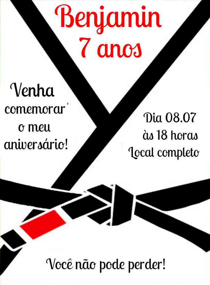 Convite Aniversário Jiu Jitsu com Faixa Preta para Editar Online Convite Aniversário Jiu Jitsu com Faixa Preta para Editar Online