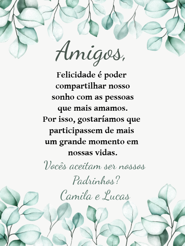 Convite Padrinhos de Casamento Folhas para Editar Online Convite Padrinhos de Casamento Folhas para Editar Online