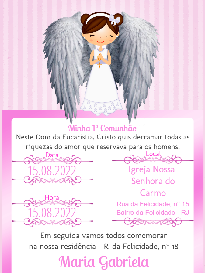 Convite Primeira Eucaristia Menina Anjo para Editar Online Convite Primeira Eucaristia Menina Anjo para Editar Online