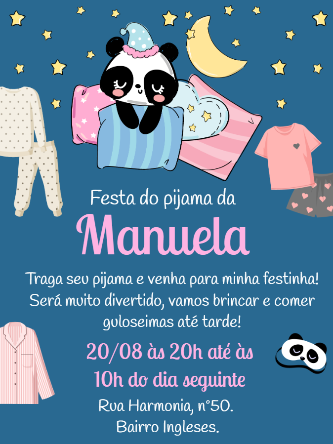 Convite Festa do Pijama Panda Fofo para Editar Online Convite Festa do Pijama Panda Fofo para Editar Online