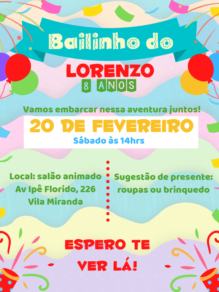 Convite Aniversário Bailinho de Carnaval para Editar Online Convite Aniversário Bailinho de Carnaval para Editar Online