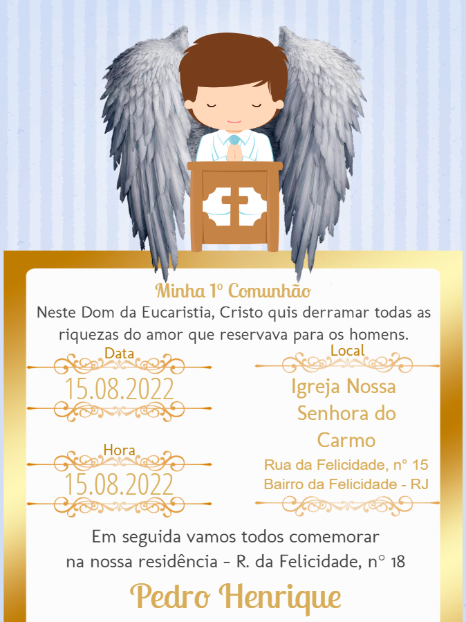 Convite Primeira Comunhão Menino Anjo para Editar Online Convite Primeira Comunhão Menino Anjo para Editar Online