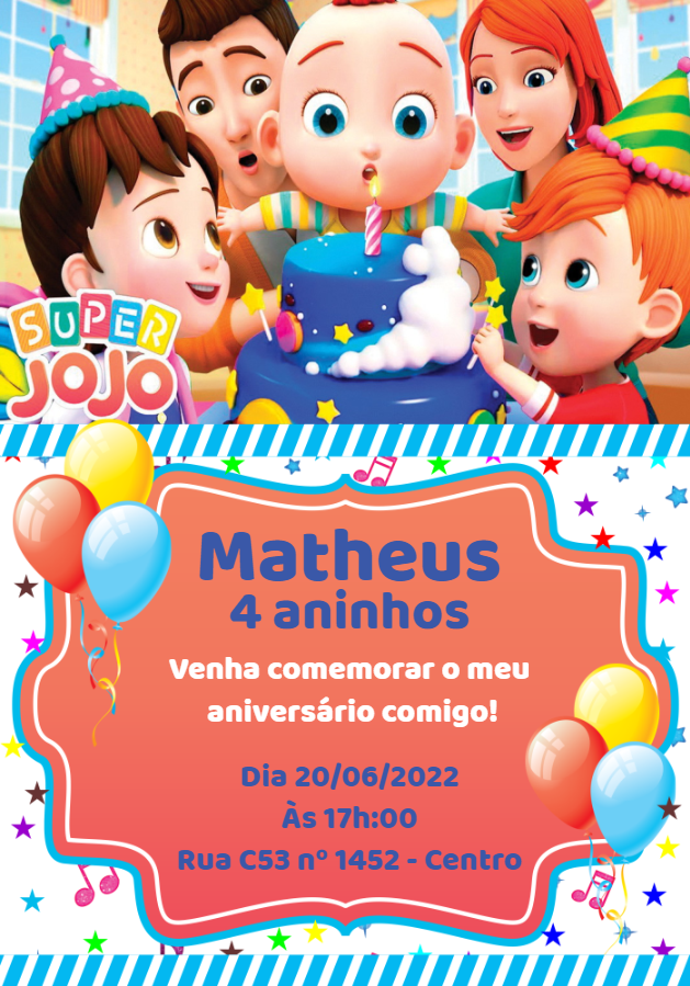 Convite Aniversário Super Jojo com a Família para Editar Online Convite Aniversário Super Jojo com a Família para Editar Online