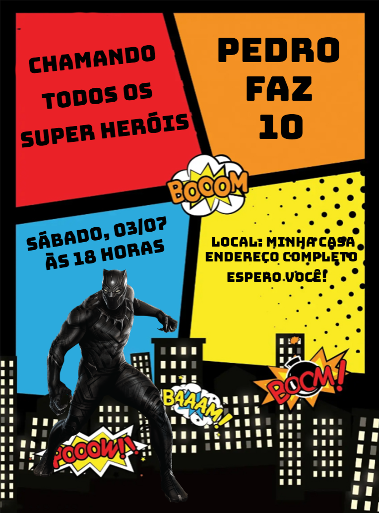Convite Aniversário Pantera Negra para Editar Online Convite Aniversário Pantera Negra para Editar Online