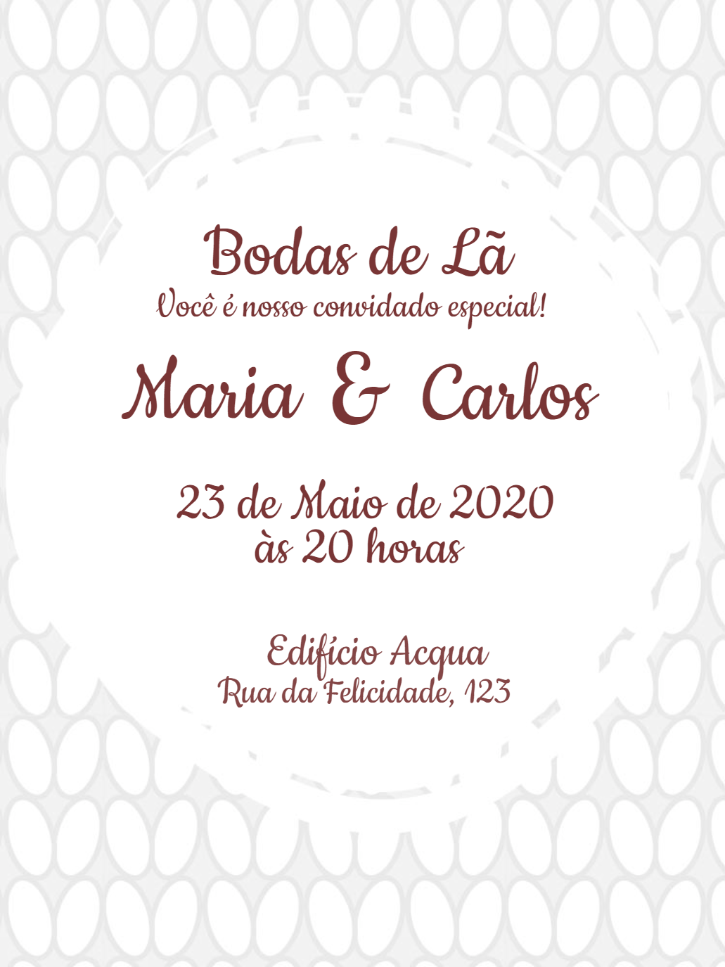 Convite Bodas de Lã com Tema de Tricô para Editar Online Convite Bodas de Lã com Tema de Tricô para Editar Online