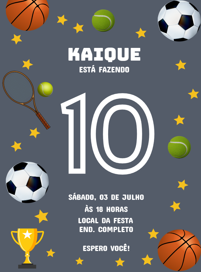Convite Aniversário Esportes com Bolas para Editar Online Convite Aniversário Esportes com Bolas para Editar Online