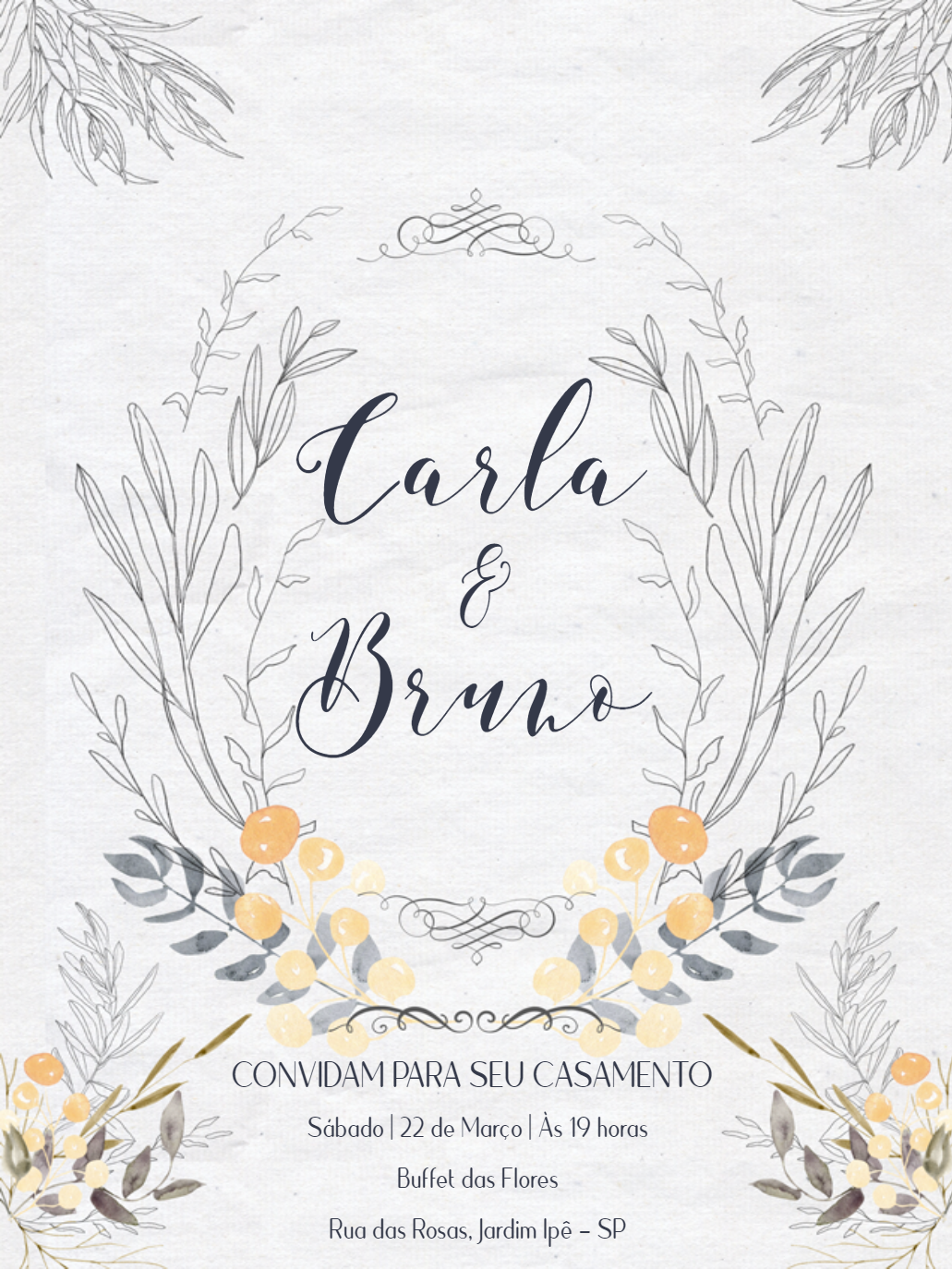 Convite de Casamento Floral Rústico para Editar Online Convite de Casamento Floral Rústico para Editar Online