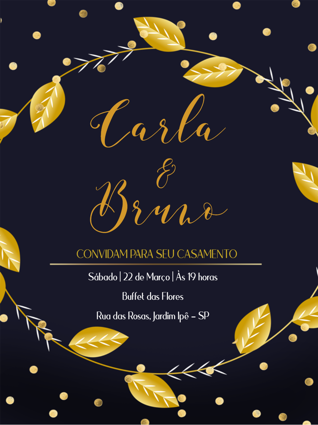 Convite de Casamento Folhagens Dourado para Editar Online Convite de Casamento Folhagens Dourado para Editar Online