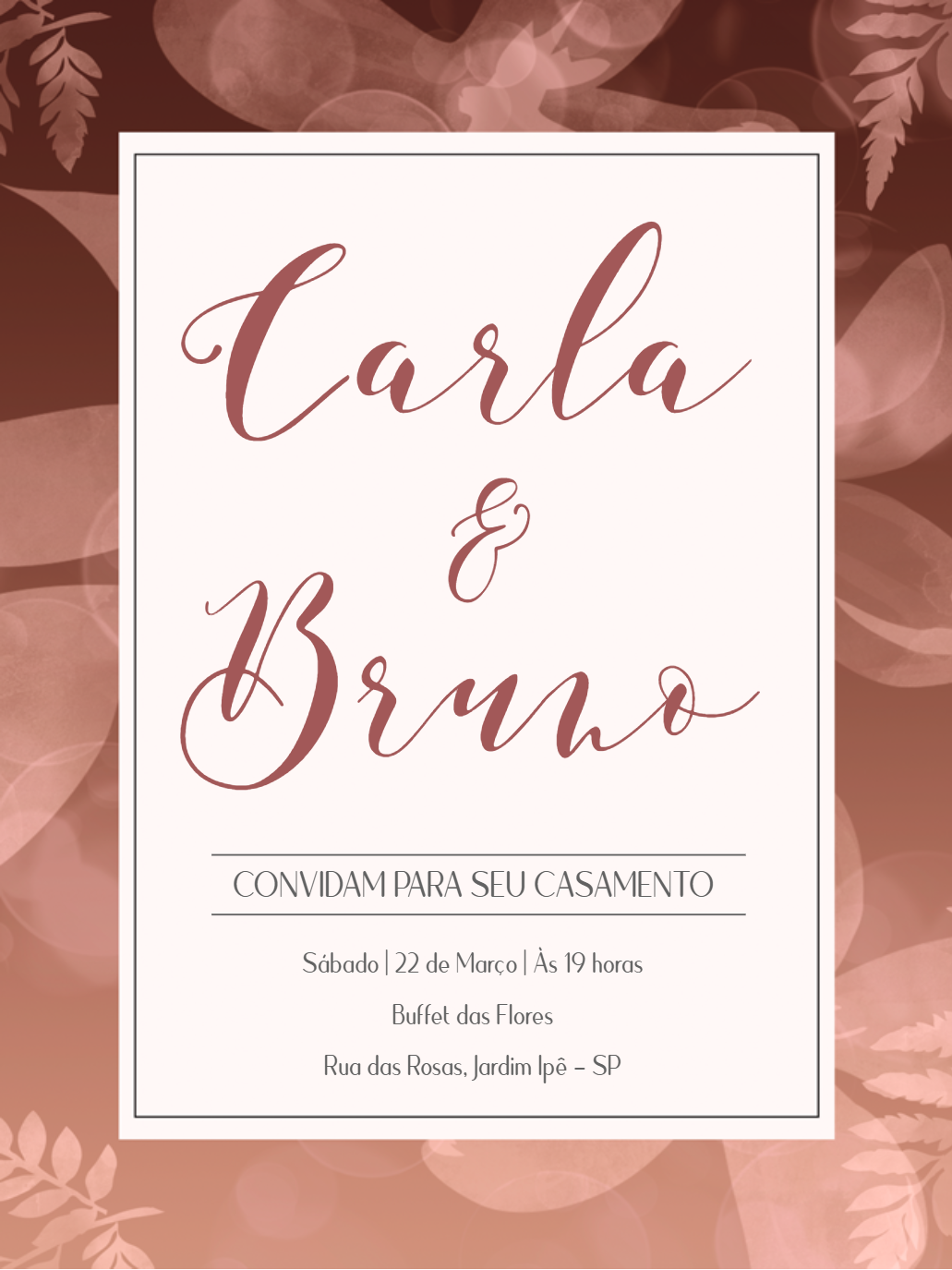 Convite de Casamento Floral Rosé Elegante para Editar Online Convite de Casamento Floral Rosé Elegante para Editar Online