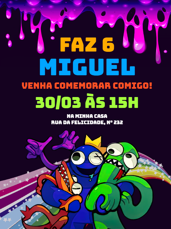 Convite de Aniversário Rainbow Friends para Editar Online Convite de Aniversário Rainbow Friends para Editar Online