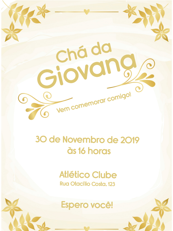 Convite Chá de Panela Dourado e Elegante para Editar Online Convite Chá de Panela Dourado e Elegante para Editar Online