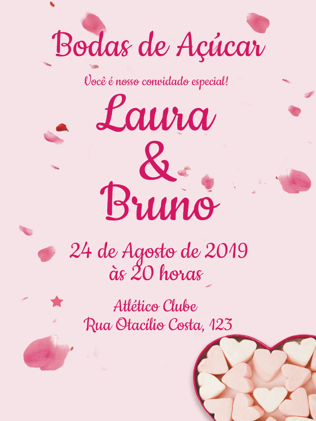 Convite Bodas de Açúcar Romântico para Editar Online Convite Bodas de Açúcar Romântico para Editar Online