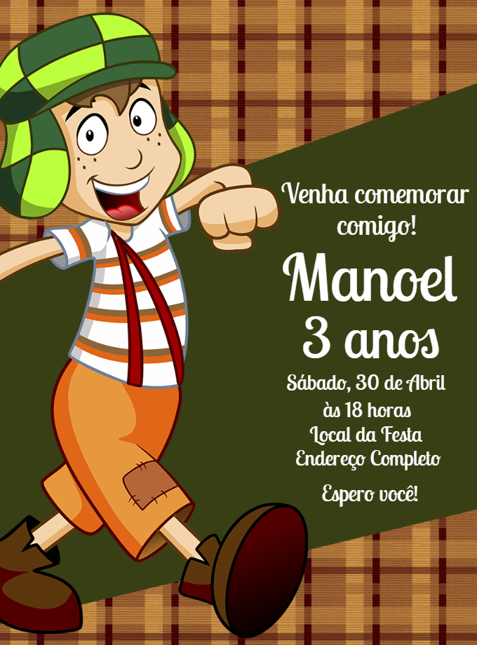 Convite de Aniversário Chaves para Editar e Imprimir
