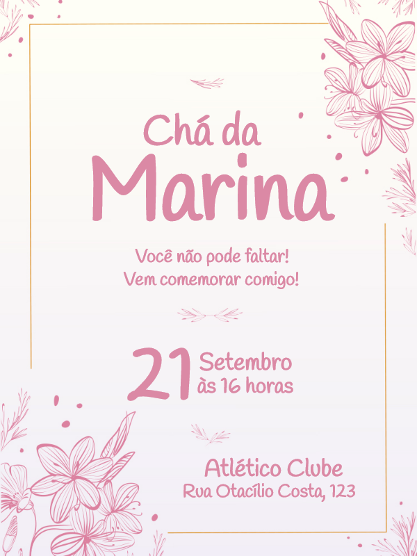 Convite Chá de Panela Floral Rosa para Editar Online Convite Chá de Panela Floral Rosa para Editar Online