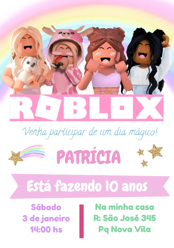 Convite de Aniversário Roblox Menina Rosa para Editar Online Convite de Aniversário Roblox Menina Rosa para Editar Online