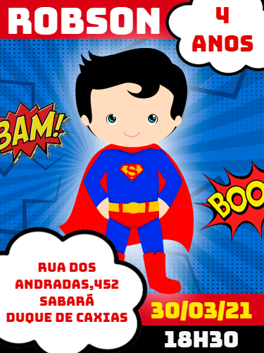 Convite de Aniversário Super Homem para Editar Online Convite de Aniversário Super Homem para Editar Online
