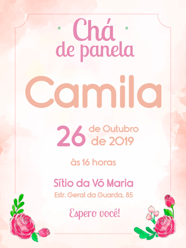 Convite Chá de Panela Floral Rosa para Editar Online Convite Chá de Panela Floral Rosa para Editar Online