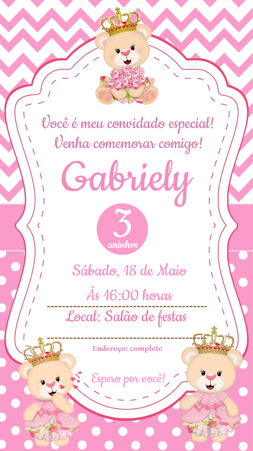 Convite Aniversário Princesa Ursinha Realeza para Editar Online Convite Aniversário Princesa Ursinha Realeza para Editar Online