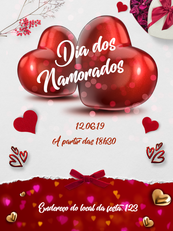 Convite Dia dos Namorados com Corações Românticos para Editar Convite Dia dos Namorados com Corações Românticos para Editar