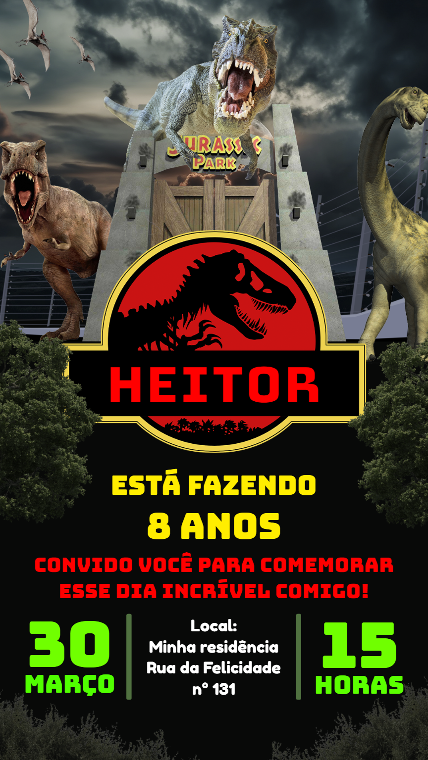 Convite de Aniversário Jurassic Park para Editar Online Convite de Aniversário Jurassic Park para Editar Online