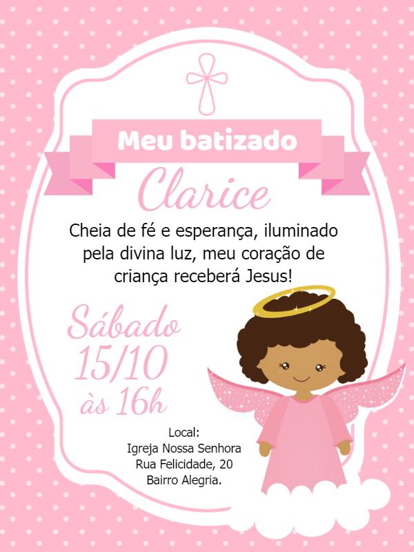 Convite de Batizado Menina Anjinha para Editar Online Convite de Batizado Menina Anjinha para Editar Online