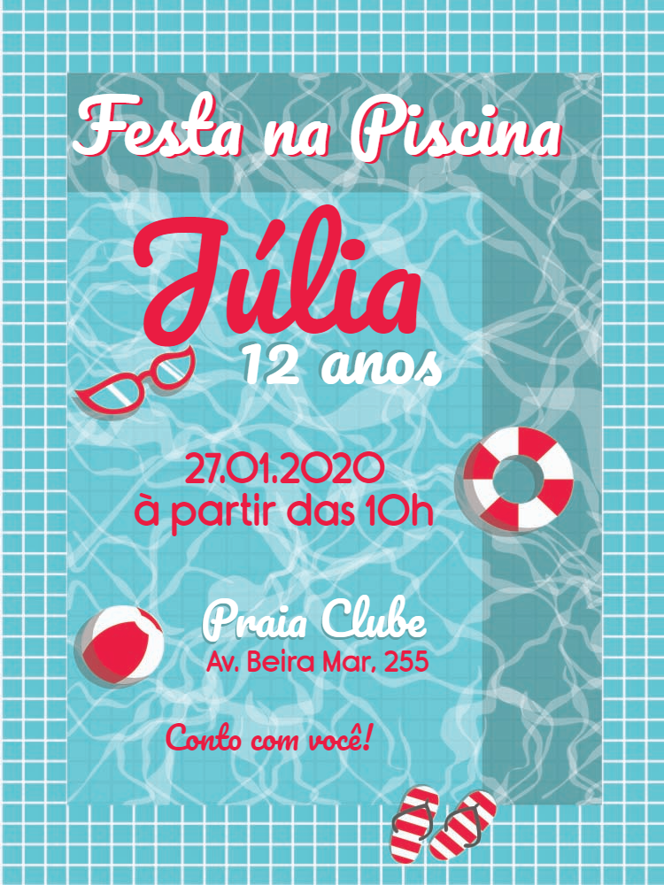 Convite de Aniversário Festa na Piscina para Editar Online Convite de Aniversário Festa na Piscina para Editar Online