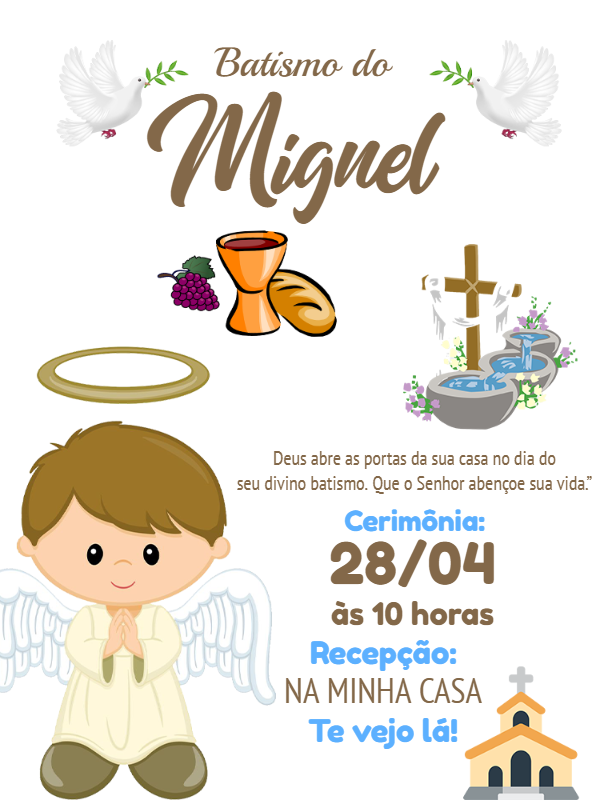 Convite de Batismo Menino com Anjo Editável Online Convite de Batismo Menino com Anjo Editável Online