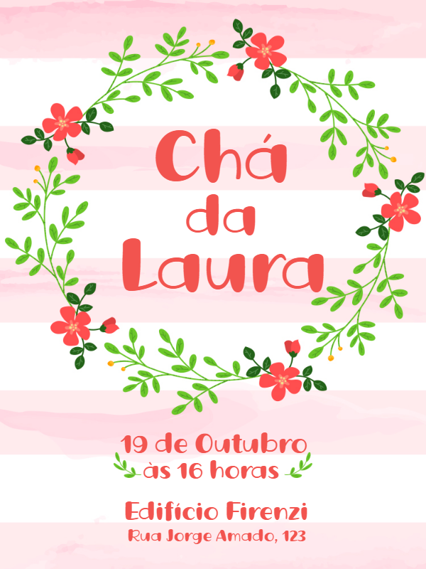 Convite Chá de Panela Floral com Guirlanda para Editar Online Convite Chá de Panela Floral com Guirlanda para Editar Online