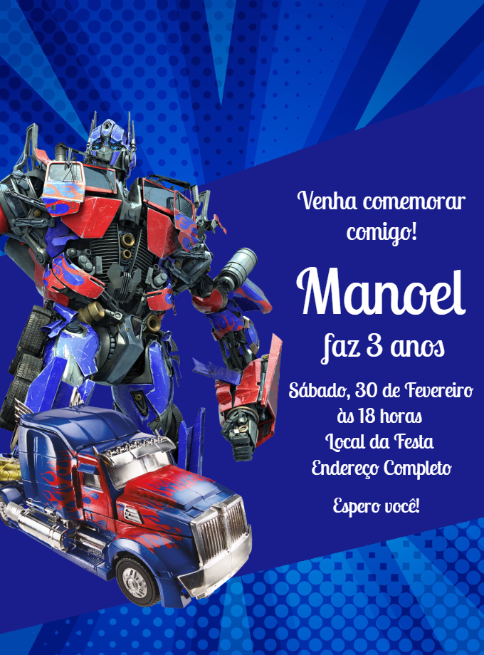 Convite de Aniversário Transformers para Editar Online Convite de Aniversário Transformers para Editar Online