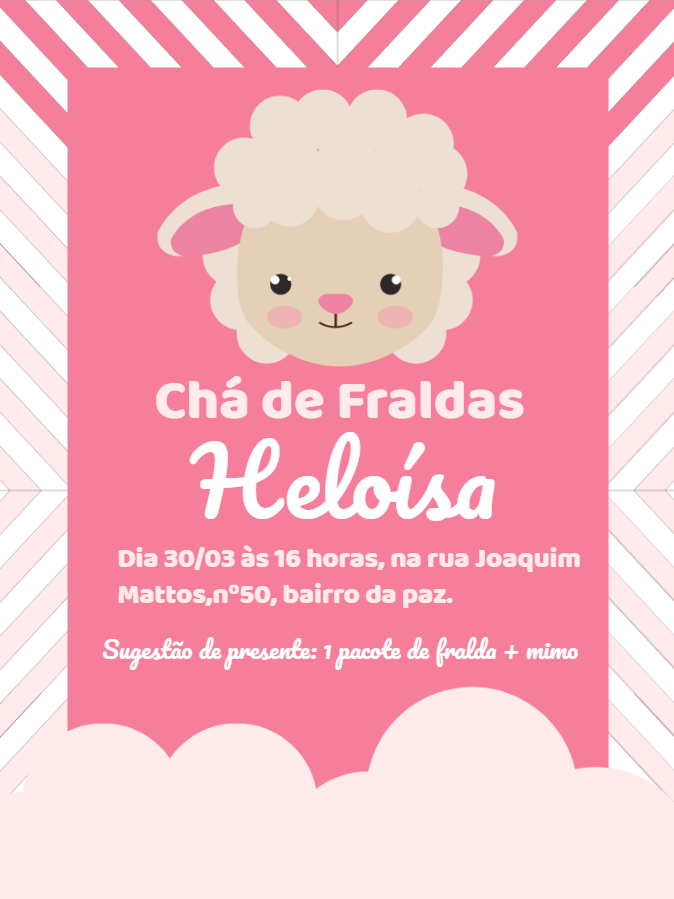Convite Chá de Fraldas Ovelhinha Rosa para Editar Online Convite Chá de Fraldas Ovelhinha Rosa para Editar Online