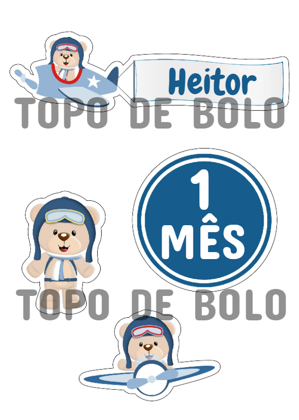 Topo de Bolo Ursinho Aviador para Editar e Imprimir Online Topo de Bolo Ursinho Aviador para Editar e Imprimir Online