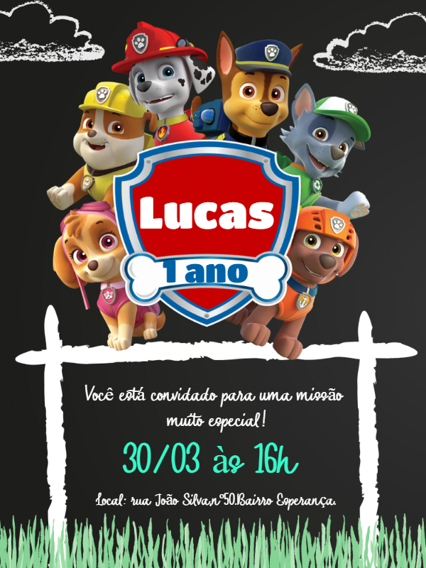 Convite Aniversário Patrulha Canina com Personagens para Editar Convite Aniversário Patrulha Canina com Personagens para Editar