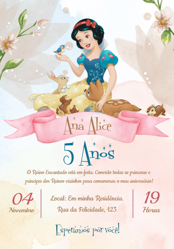 Convite de Aniversário Branca de Neve para Editar Online Convite de Aniversário Branca de Neve para Editar Online