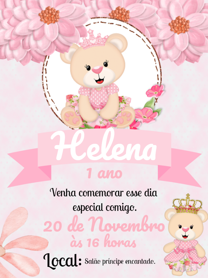Convite Aniversário Ursinha Princesa Rosa para Editar Online Convite Aniversário Ursinha Princesa Rosa para Editar Online