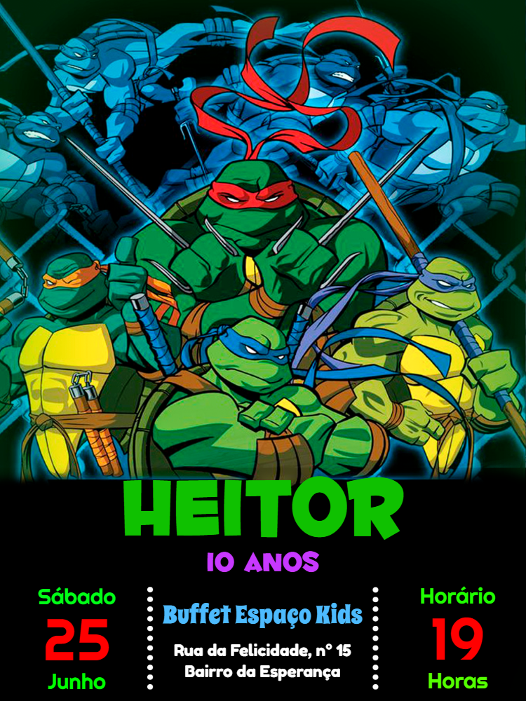 Convite de Aniversário Tartarugas Ninja para Editar Online Convite de Aniversário Tartarugas Ninja para Editar Online