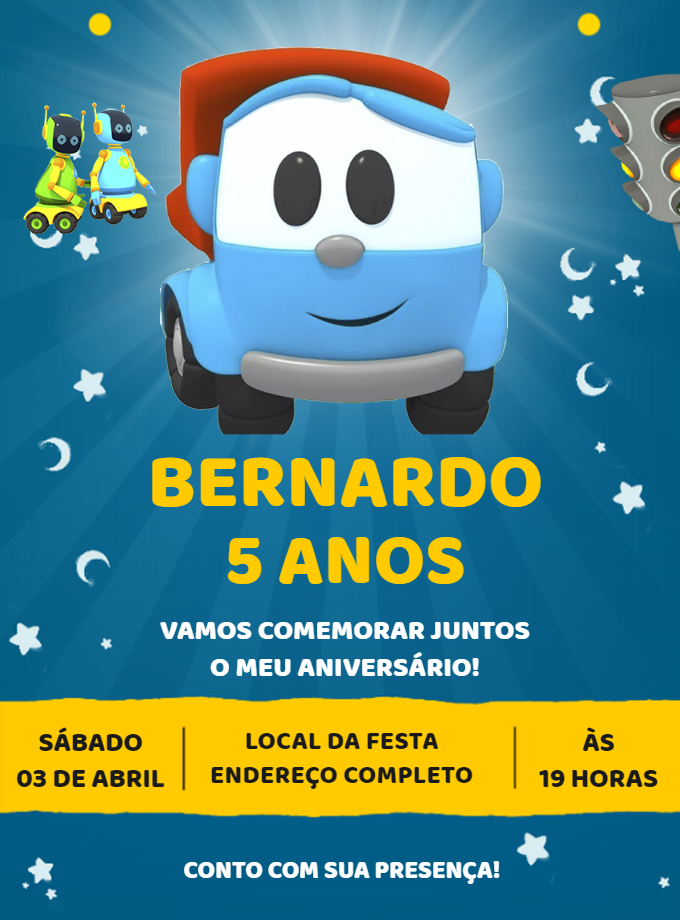 Convite de Aniversário Léo o Caminhão para Editar Online Convite de Aniversário Léo o Caminhão para Editar Online