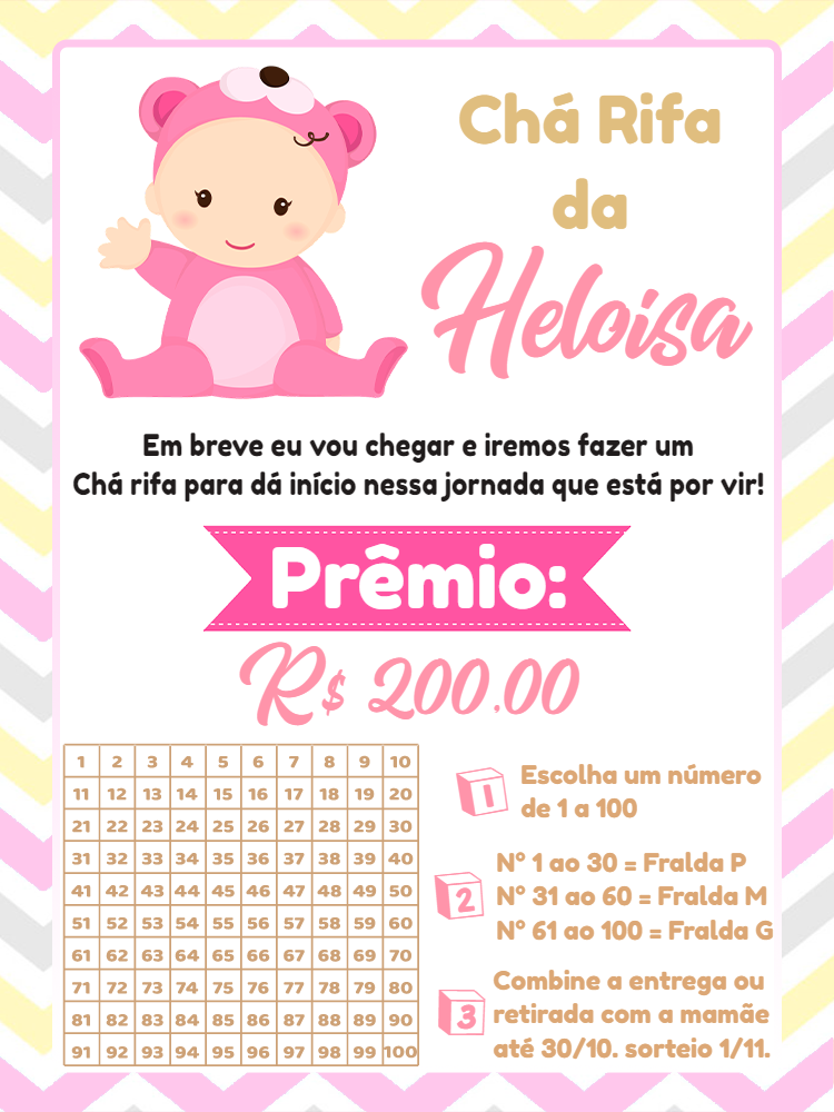 Convite Chá Rifa de Menina Ursinha Rosa para Editar Online Convite Chá Rifa de Menina Ursinha Rosa para Editar Online